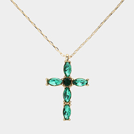 Marquise Stone Cluster Cross Pendant Necklace