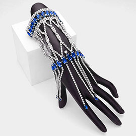 Marquise Stone Cluster Embellished Rhinestone Paved Hand Chain Evening Bracelet