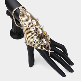 Marquise Teardrop Stone Cluster Embellished Mesh Hand Chain Evening Bracelet
