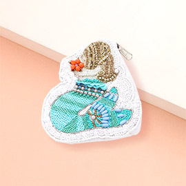 Mermaid Pointed Multi Beads Sequin Beaded Mini Pouch Bag