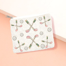 Rhinestone Pointed Golf Pattern Seed Beaded Mini Pouch Bag
