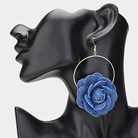 Denim Rose Pointed Open Wire Circle Dangle Earrings
