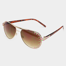 Crystal Bling Studded Tinted Lens Aviator Sunglasses