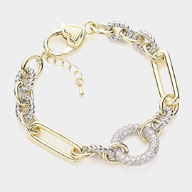 14K Gold Plated CZ Stone Paved Open Circle Pointed Bracelet