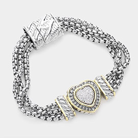 14K Gold Plated CZ Stone Paved Heart Pointed Magnetic Bracelet