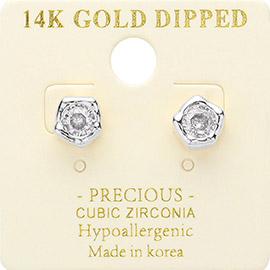 14K Gold Dipped Hypoallergenic CZ Stone Pointed Stud Earrings