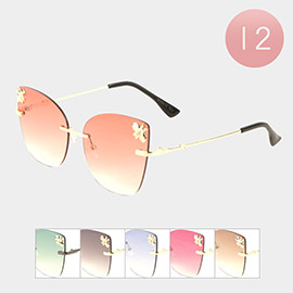 12PCS - Bee Pointed Rimless Square Frame Tinted Lens Sunglasses 