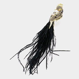 Pearl Pointed Stone Paved Feather Tip Peacock Pin Brooch