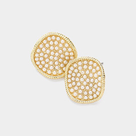 Gold Dipped Pearl Paved Round Earrings