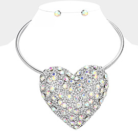 Stone Studded Oversized Heart Pendant Pointed Necklace