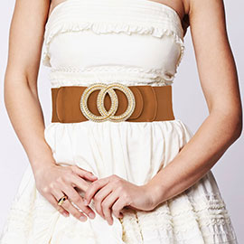Stone Paved Double O Buckle Pointed Elastic Belt