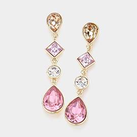 Teardrop Round Rhombus Stone Cluster Link Dropdown Earrings