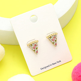Stone Paved Pizza Slice Stud Earrings