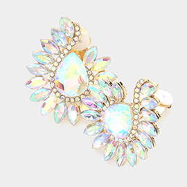 Marquise Stone Embellished Teardrop Stone Pointed Clip On Earrings