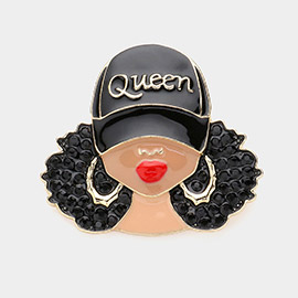 Enamel Queen Hat Afro Woman Pin Brooch