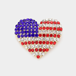 American USA Stone Paved Heart Pin Brooch