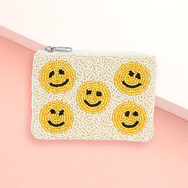 Smile Face Pattern Seed Beaded Mini Pouch Bag
