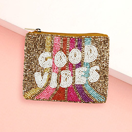 GOOD VIBES Message Seed Beaded Mini Pouch Bag