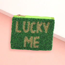 LUCKY ME Message Seed Beaded Mini Pouch Bag