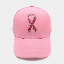 Pink Ribbon Bling Studded Pointed Baseball Cap