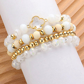4PCS - Quatrefoil Pointed Faceted Beaded Multi Layered Stretch Bracelets