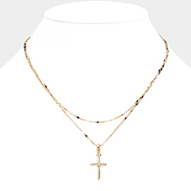 Metal Cross Pendant Pointed Layered Necklace