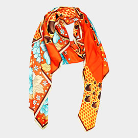 Flower Space A Printed Oblong Silky Satin Scarf Shawl