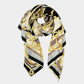 Abstract Pattern Printed Oblong Silky Satin Scarf Shawl