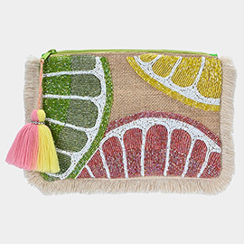 Citrus Seed Beaded Tassel Pouch Bag / Clutch Bag
