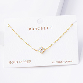 Gold Dipped CZ Stone Quatrefoil Pendant Pointed Handmade Bracelet