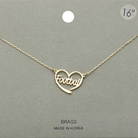 Brass Metal Football Heart Pendant Necklace