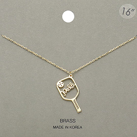 Brass Metal Pickleball Pendant Necklace