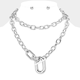 2PCS - Chunky Metal Hardware Pointed Chain Necklaces