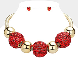 Baguette Stone Ball Metal Ball Chunky Necklace