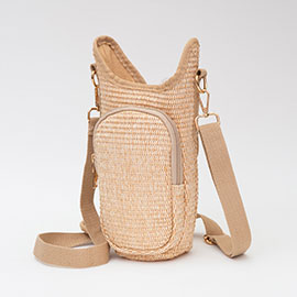 Woven Basket Tumbler Carrier Holder Crossbody Bag