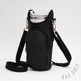 Woven Basket Tumbler Carrier Holder Crossbody Bag
