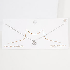 White Gold Dipped CZ Stone Quatrefoil Pendant Necklace