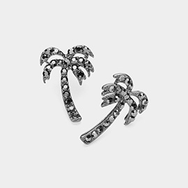 Rhinestone Embellished Palm Tree Stud Earrings