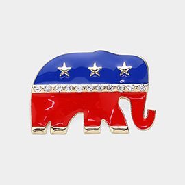 Stone Paved Enamel American USA Republican Elephant Pin Brooch