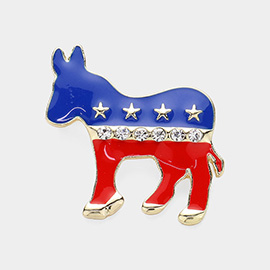 Stone Paved Enamel American USA Democrat Donkey Pin  Brooch