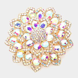 Glass Stone Embellished Flower Pin Brooch