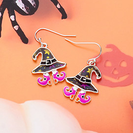 Enamel Halloween Witch Hat Boots Dangle Earrings