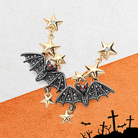 Stone Paved Halloween Bat Star Danlge Earrings
