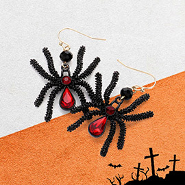 Stone Pointed Halloween Spider Dangle Earrings 