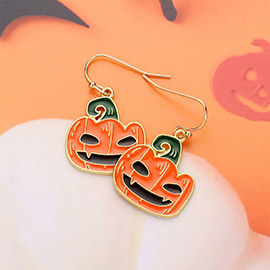 Enamel Halloween Pumpkin Dangle Earrings