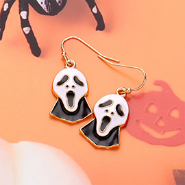 Enamel Halloween Scream Mask Dangle Earrings