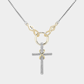 14K Gold Plated Textured Cross Pendant Necklace