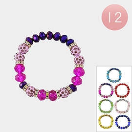 12PCS - Shamballa Ball Pointed Faceted Beaded Stretch Bracelets