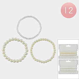12 SET OF 3 - Pearl Stretch Multi Layered Bracelets