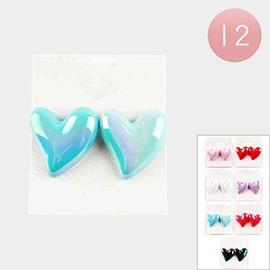 12Pairs - Holographic Resin Heart Earrings